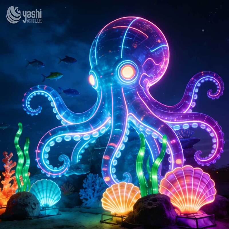 Custom Sea Turtle LED Lantern Sculpture, Ocean Theme Light Display with Coral & Seaweed for Outdoor Lantern Festival