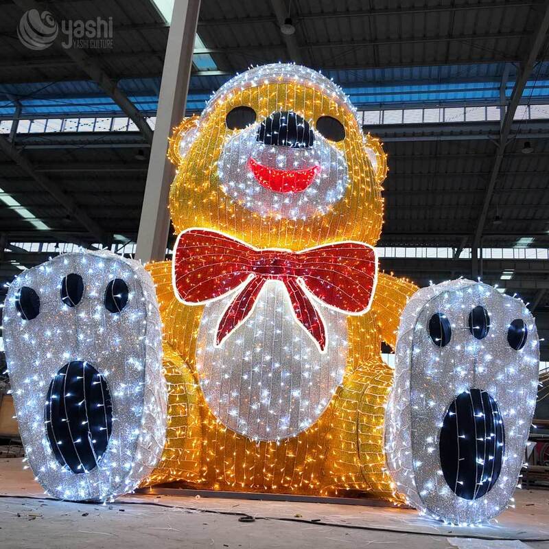 Custom Large LED Teddy Bear Christmas Lantern Sculpture for Zoo Theme Party Decorations