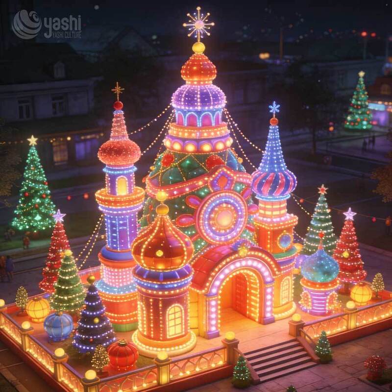 Custom Christmas Castle LED Light Arch, Giant Candy House Light Sculpture Scene for Outdoor Theme Park Light Show