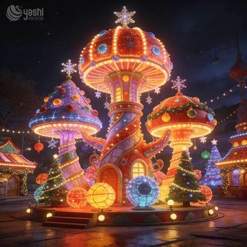 Custom Christmas Castle LED Light Arch, Giant Candy House Light Sculpture Scene for Outdoor Theme Park Light Show