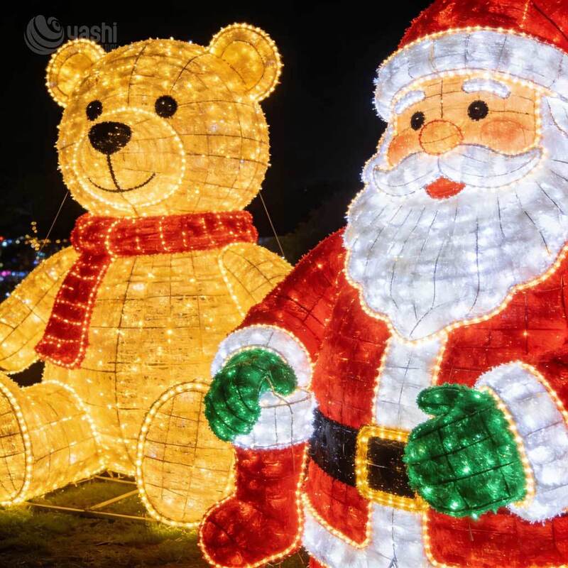 Outdoor Santa & Teddy Bear Lantern - Waterproof LED Lighted Statue for Christmas Holiday Party Decoration