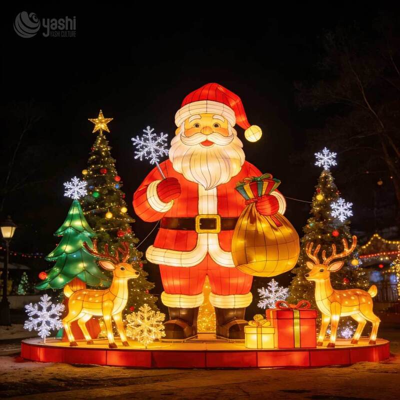 Custom Santa Sleigh & Reindeer Festival Lantern Set, Giant LED Santa Claus Light Sculpture for Outdoor Christmas Light Exhibition