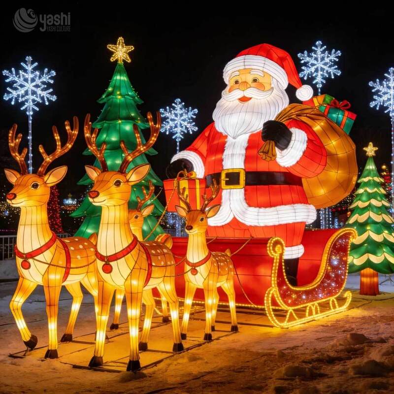 Custom Santa Sleigh & Reindeer Festival Lantern Set, Giant LED Santa Claus Light Sculpture for Outdoor Christmas Light Exhibition