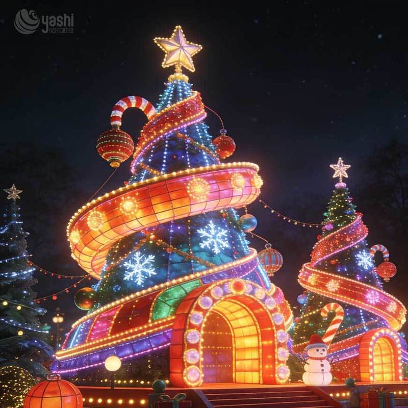Custom Giant Walk-through LED Christmas Tree Light Sculpture, Large Commercial Tunnel Xmas Tree with Decorative Lights for Theme Park