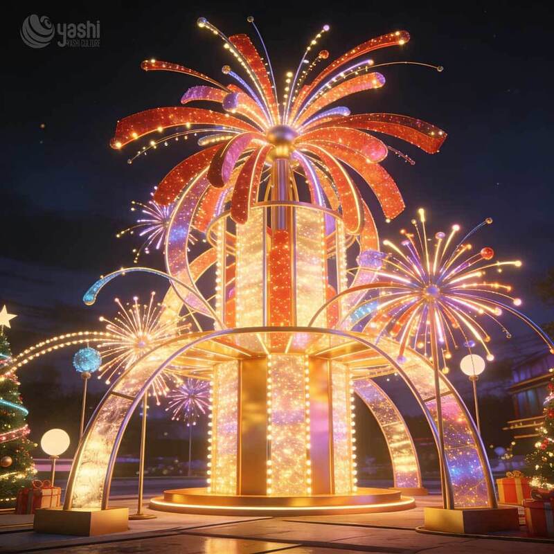 Custom Giant Walk-through LED Christmas Tree Light Sculpture, Large Commercial Tunnel Xmas Tree with Decorative Lights for Theme Park