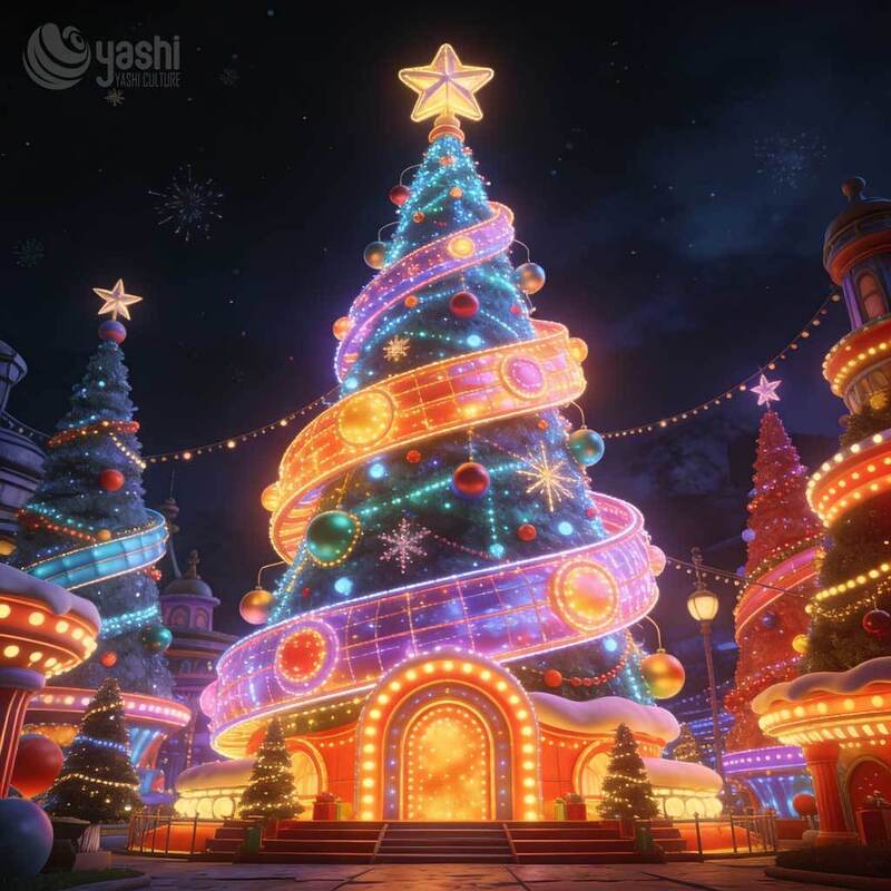 Custom Giant Walk-through LED Christmas Tree Light Sculpture, Large Commercial Tunnel Xmas Tree with Decorative Lights for Theme Park