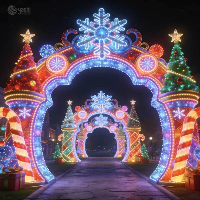 Custom Fairy Tale Castle Festival Lantern Arch, Giant Colorful Christmas Light Tunnel for Park & Shopping Mall Light Exhibition