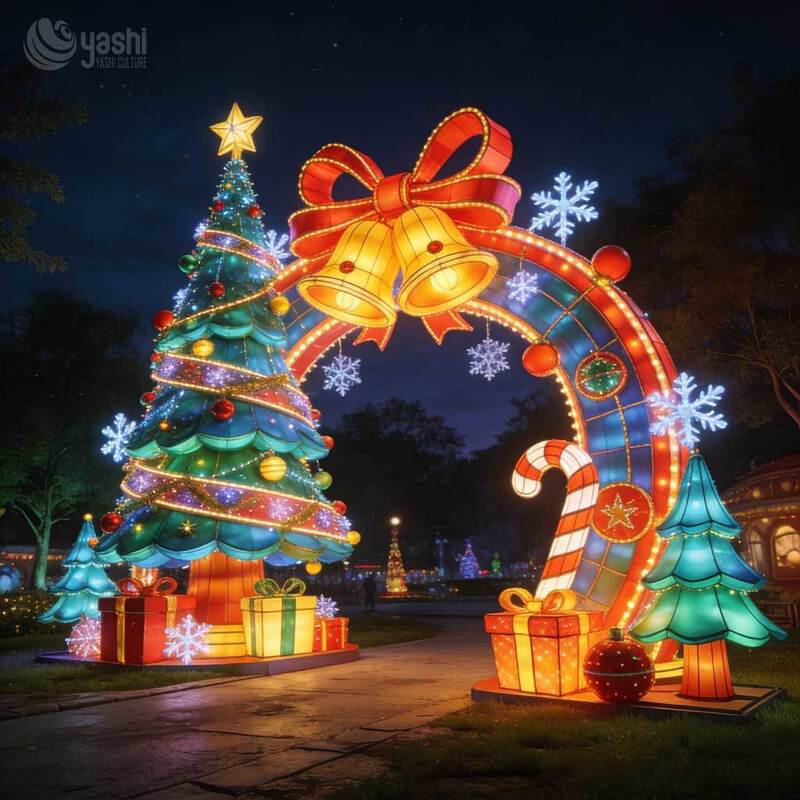 Custom Fairy Tale Castle Festival Lantern Arch, Giant Colorful Christmas Light Tunnel for Park & Shopping Mall Light Exhibition