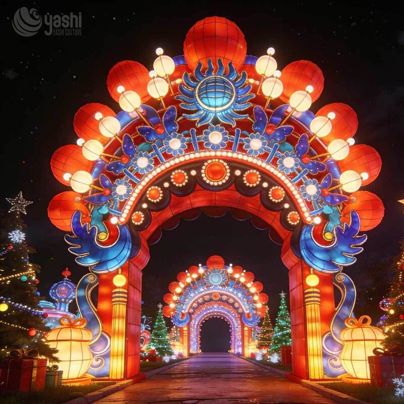 Custom Fairy Tale Castle Festival Lantern Arch, Giant Colorful Christmas Light Tunnel for Park & Shopping Mall Light Exhibition