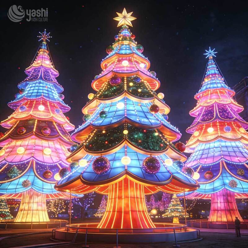 Custom Christmas Bell Bow Festival Lantern Arch, LED Light Archway With Christmas Tree & Gift Box For Outdoor Light Exhibition