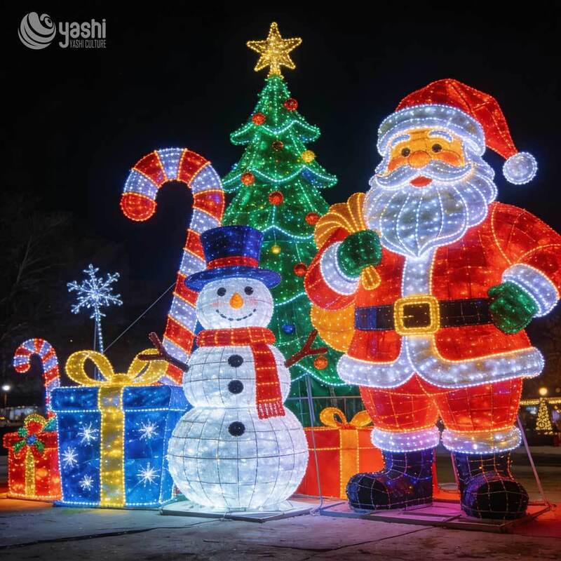 Custom Outdoor Santa Snowman Christmas Tree LED Light Sculpture Set, Commercial Christmas Light Display for Shopping Mall & Theme Park
