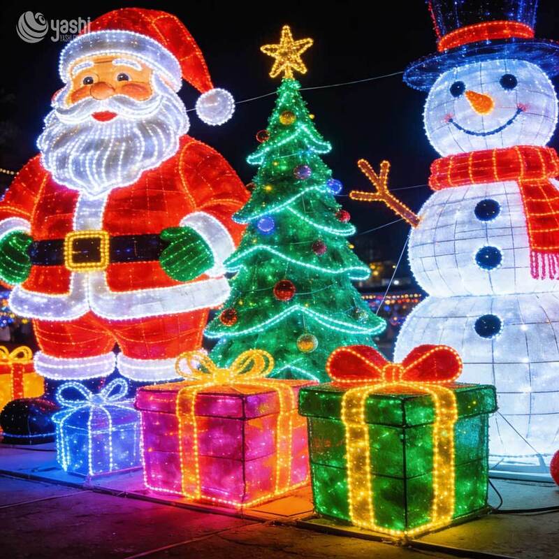 Custom Outdoor Santa Snowman Christmas Tree LED Light Sculpture Set, Commercial Christmas Light Display for Shopping Mall & Theme Park