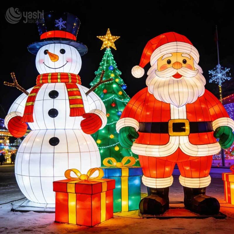 Christmas Santa & Snowman LED Lantern Set  Customizable for Mall, Park, and Event Space Lighting