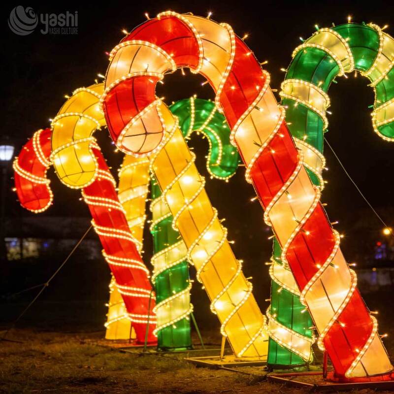 Giant 3D Christmas Candy Cane & Tree LED Motif Light - Outdoor Commercial Holiday Decor for Mall Park Square Event