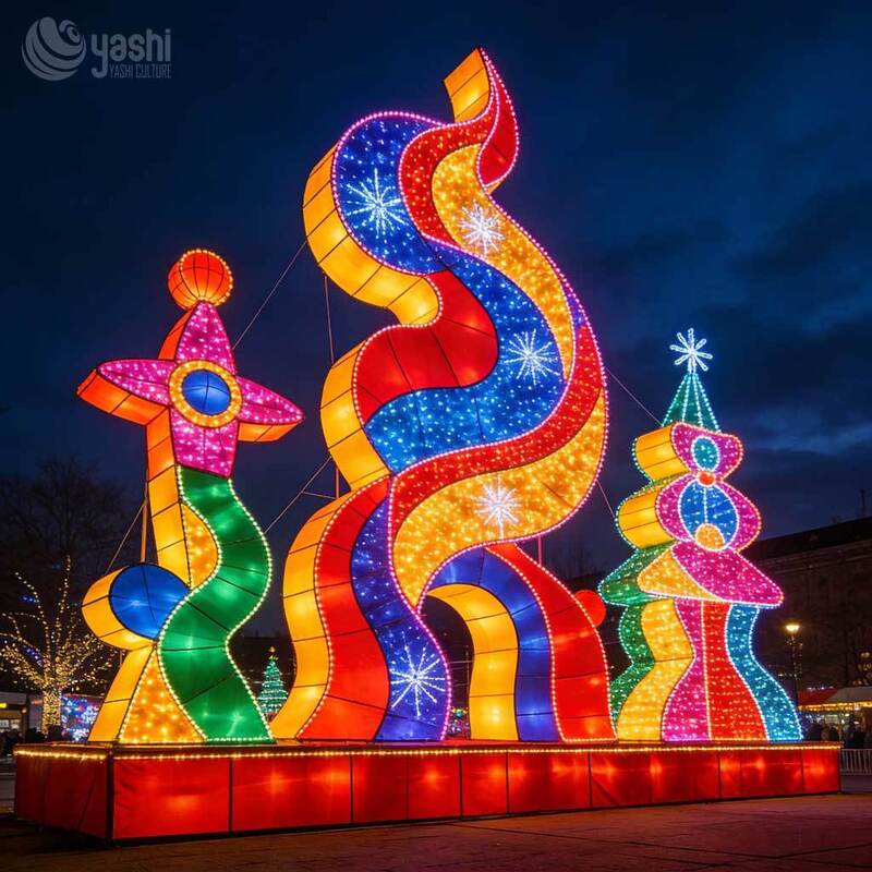 3D Gift Box Walk-through Christmas Light House, Custom Outdoor LED Cube Light Sculpture for Holiday Light Show