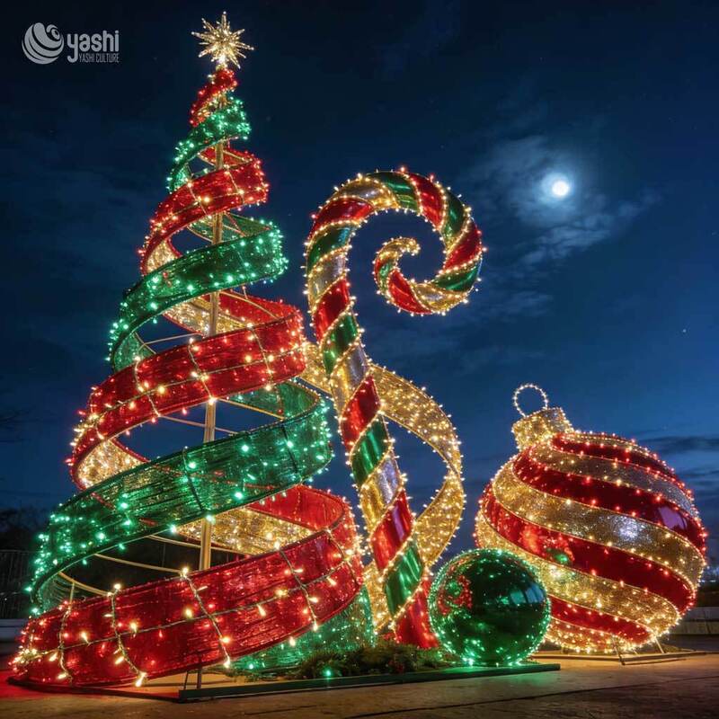 Giant 3D LED Christmas Gift Box Lighting, Outdoor Waterproof Holiday Amusement Park Decoration