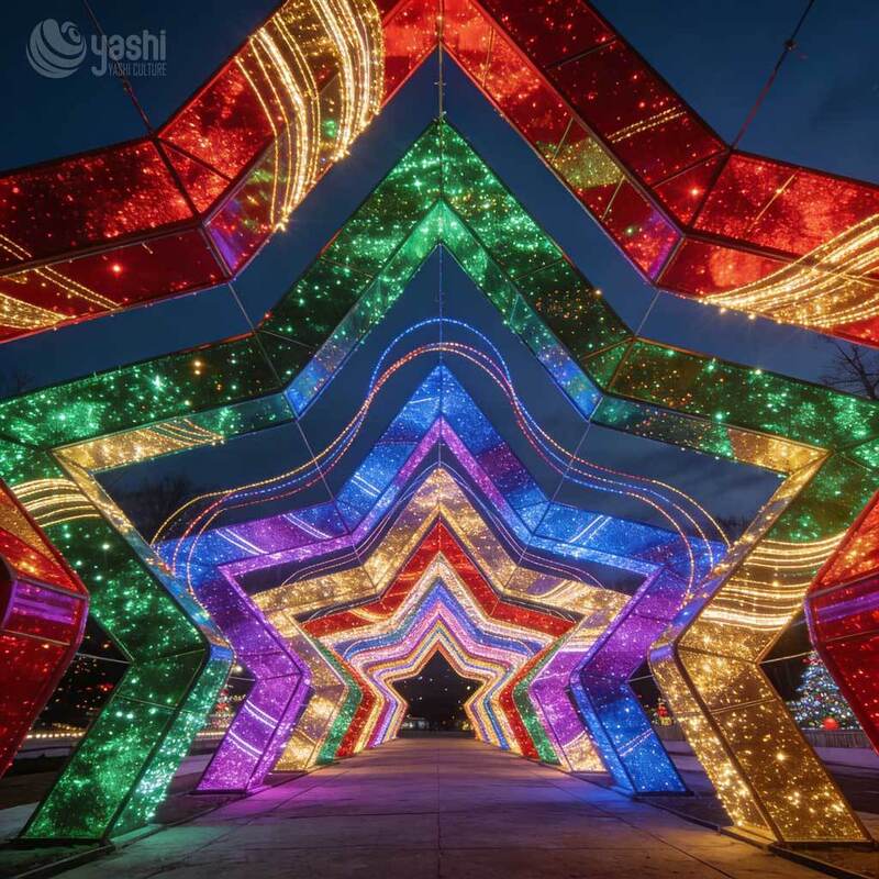 Customizable Giant 3D Star LED Tunnel, Waterproof Star Arch Entrance for Commercial Events and Amusement Park Decor