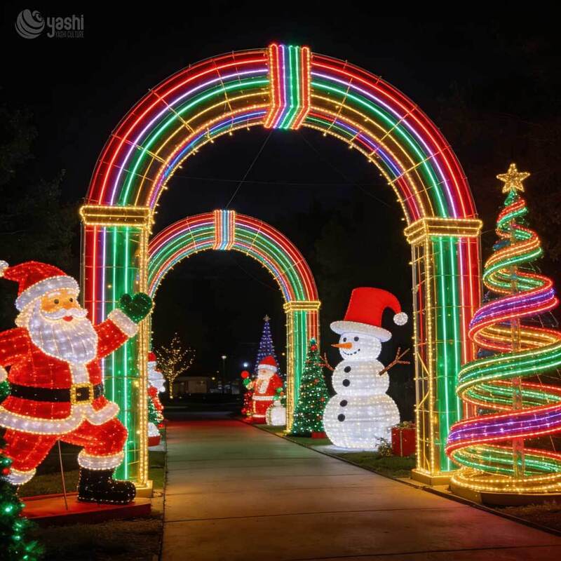 Santa Reindeer Christmas Light Tunnel Arch Set, Custom Outdoor LED Motif Light Archway for Holiday Light Exhibition