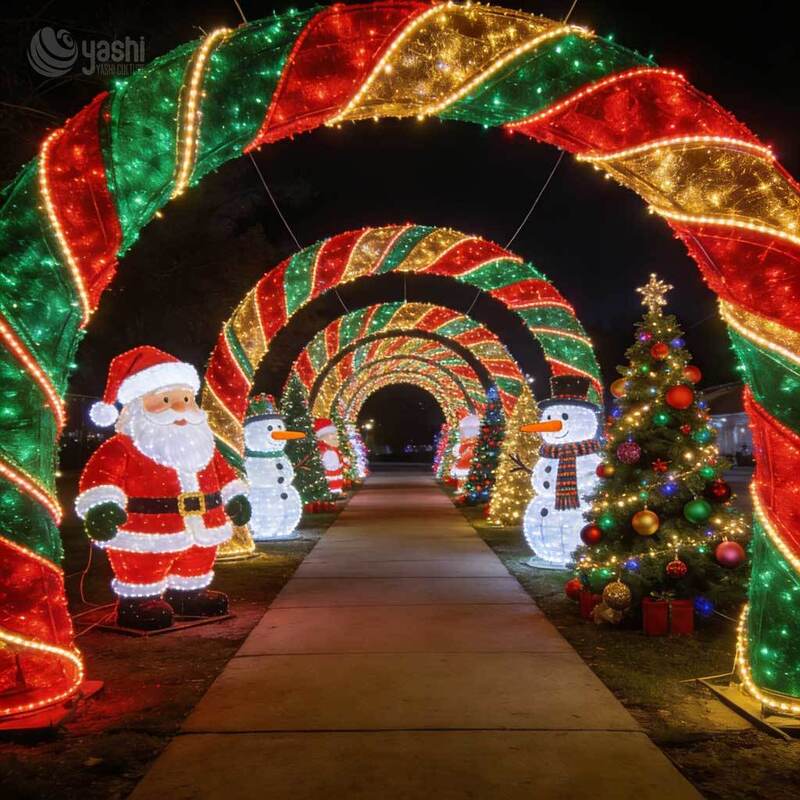 Santa Reindeer Christmas Light Tunnel Arch Set, Custom Outdoor LED Motif Light Archway for Holiday Light Exhibition