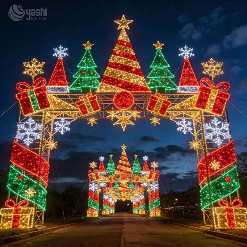 Custom Giant Santa Sleigh Arch LED Motif Light, Christmas & New Year Outdoor Decoration for Shopping Mall Entrance