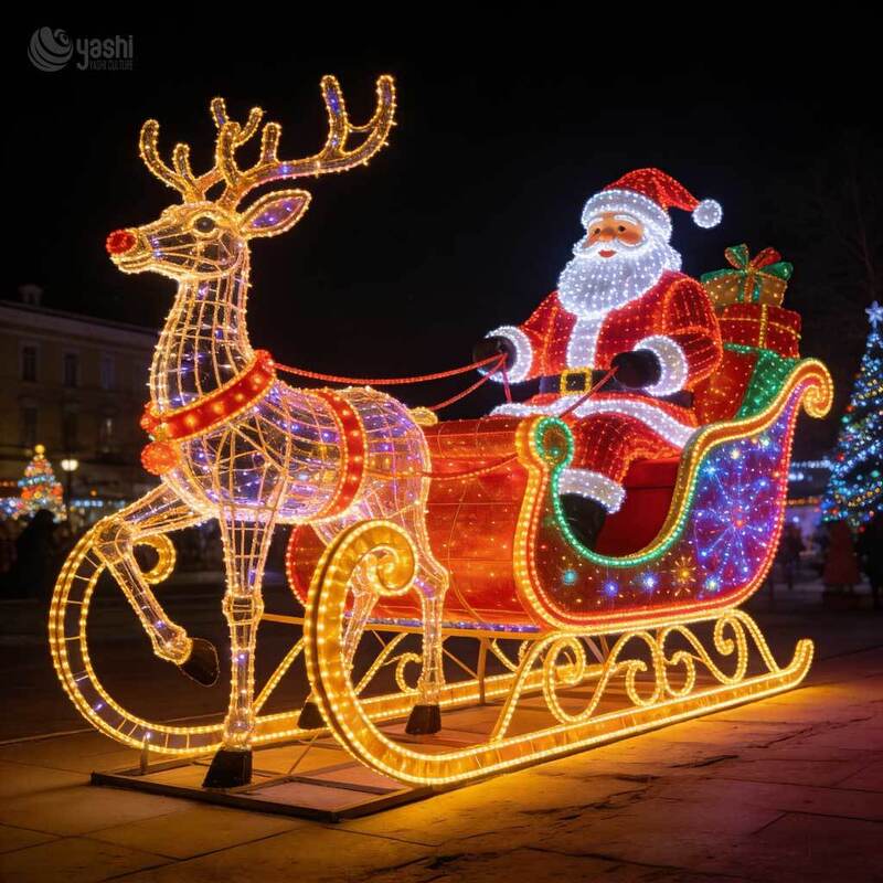 Waterproof LED Santa Sleigh Lantern, Giant Christmas Theme Lighting Solution for Commercial Events