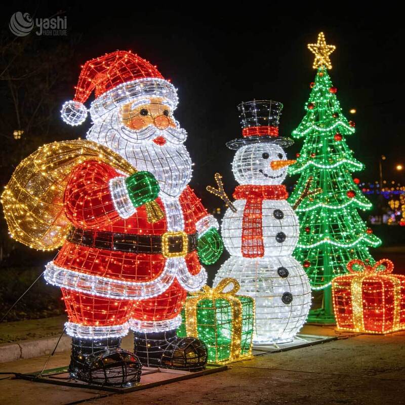 Santa Reindeer Sleigh LED Motif Light, Custom Outdoor Christmas Light Sculpture for Plaza Light Exhibition