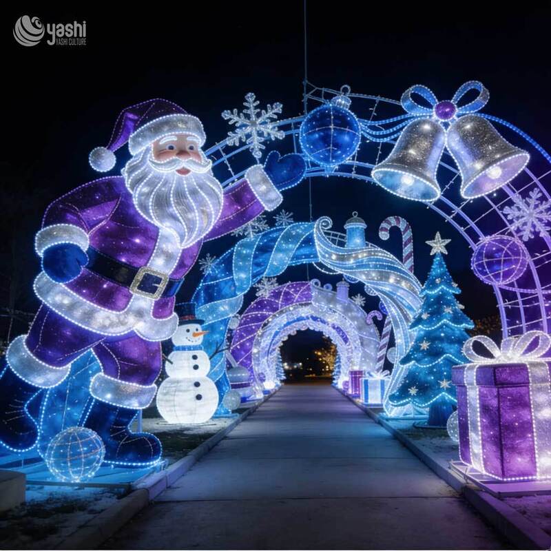 Custom Large LED Christmas Arch Tunnel with Santa and Snowman Patterns for Outdoor Festival Party Entrance Decoration