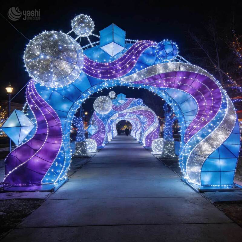 Custom Large LED Christmas Arch Tunnel with Santa and Snowman Patterns for Outdoor Festival Party Entrance Decoration