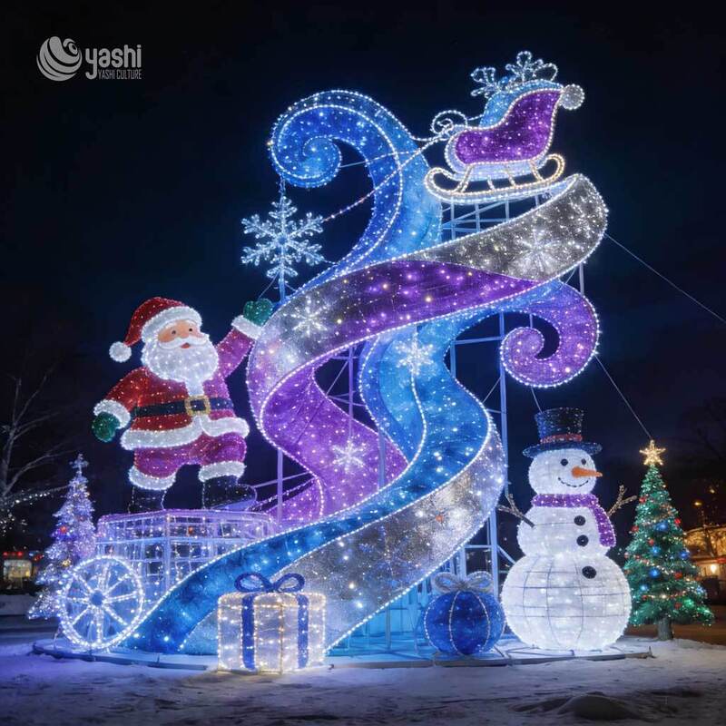 Custom Large LED Christmas Arch Tunnel with Santa and Snowman Patterns for Outdoor Festival Party Entrance Decoration