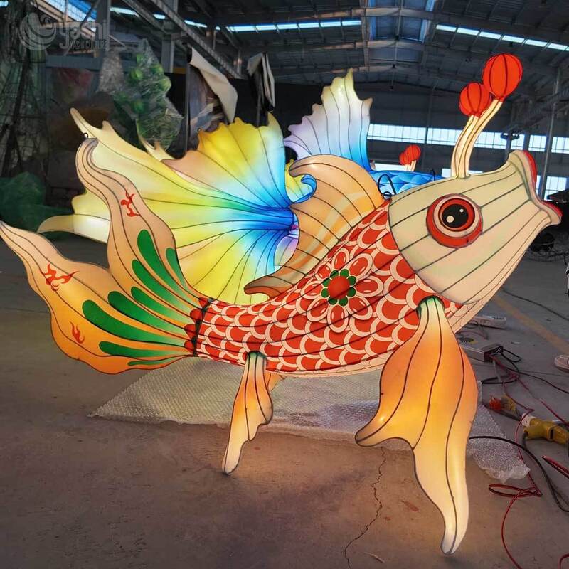 Custom Chinese Koi Fish LED Lantern, Traditional Carp Light Sculpture for Festival & Cultural Theme Night Show