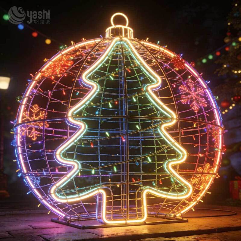 Giant Wireframe Double Christmas Bells Motif Light, Custom Outdoor LED Bell Light Sculpture with Holly Leaves