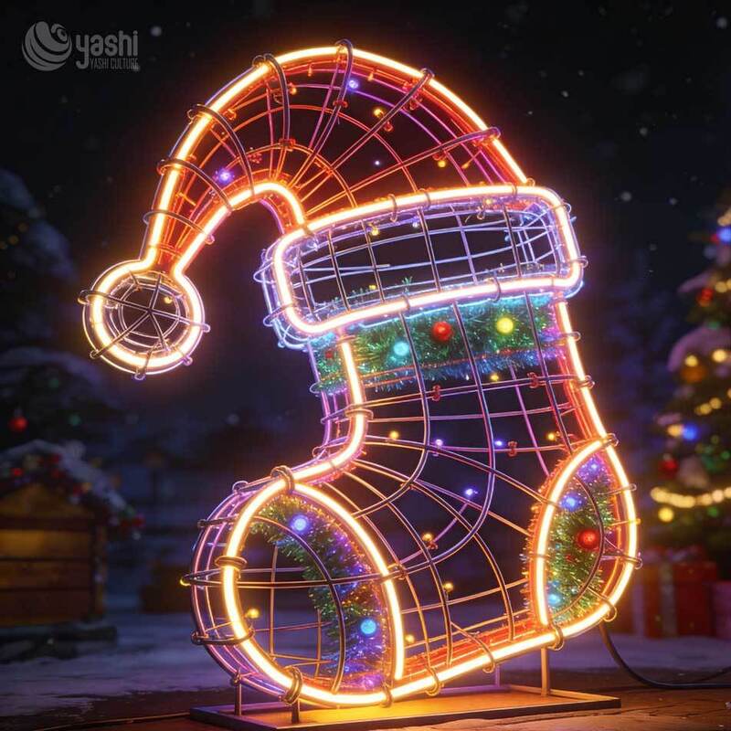 Giant Wireframe Double Christmas Bells Motif Light, Custom Outdoor LED Bell Light Sculpture with Holly Leaves