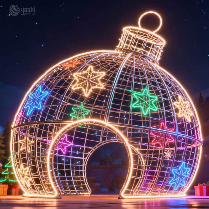 Giant 3D Christmas Ball Arch LED Motif Light, Commercial Grade Outdoor Holiday Decoration for Mall Park Event