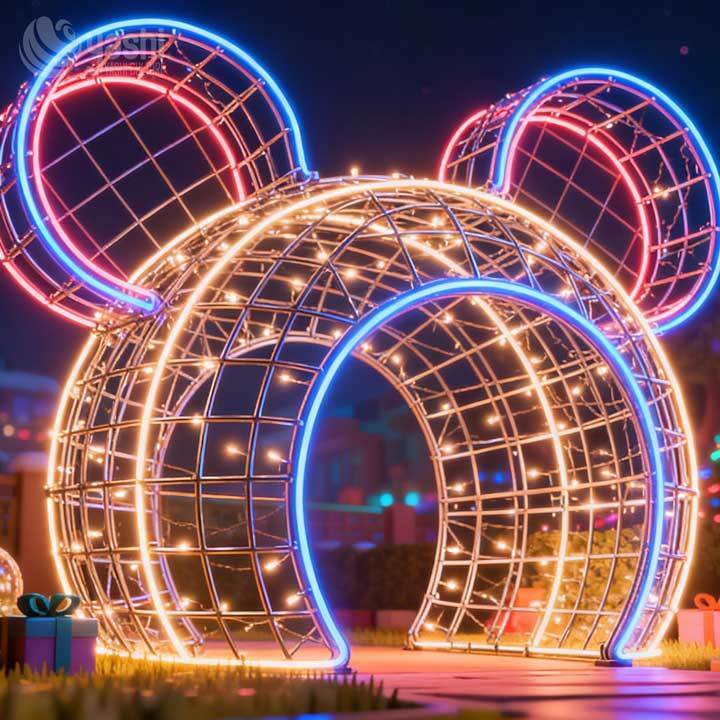 Handmade Christmas Ball Arch LED Light, Custom 3D Illuminated Sculpture for Festival Event & Mall Decoration