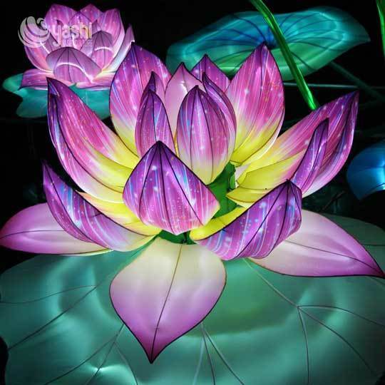 Custom Purple Gradient Lotus Lantern, Large LED Color‑Shifting Water Lotus Light Sculpture for Night Festival
