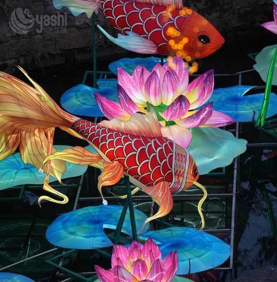 Custom Koi Fish & Lotus LED Lantern Set, Traditional Chinese Carp Light Sculpture for Festival Lantern Show