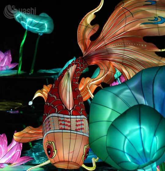 Custom Koi Fish & Lotus LED Lantern Set, Traditional Chinese Carp Light Sculpture for Festival Lantern Show