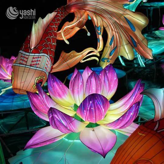 Custom Koi Fish & Lotus LED Lantern Set, Traditional Chinese Carp Light Sculpture for Festival Lantern Show