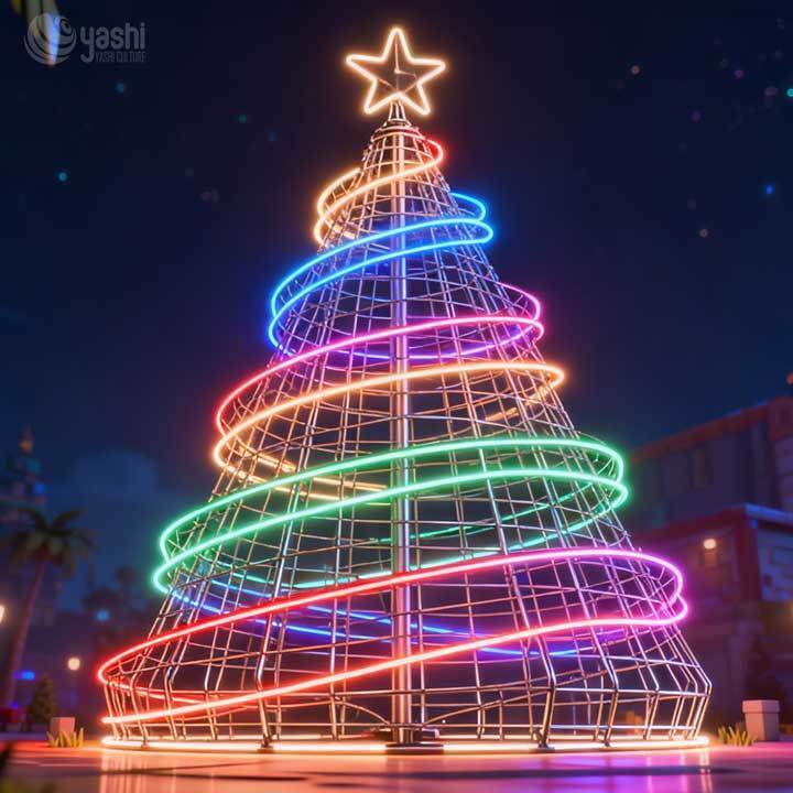 Custom Waterproof Rainbow LED Christmas Tree Sculpture Light for Christmas Holiday Parties and New Year Displays