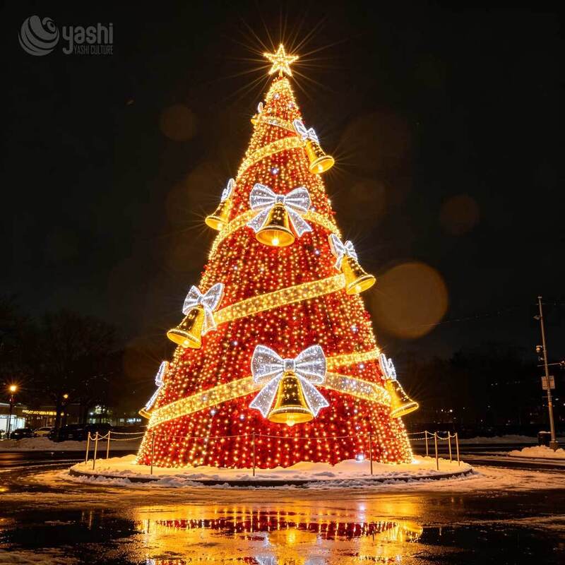 Custom Giant Artificial LED Christmas Tree Motif Light With Gift Boxes, Outdoor Waterproof Lighted Xmas Tree Sculpture For Mall & Plaza