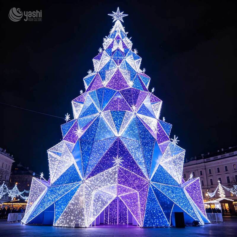 Custom Giant Artificial LED Christmas Tree Motif Light With Gift Boxes, Outdoor Waterproof Lighted Xmas Tree Sculpture For Mall & Plaza