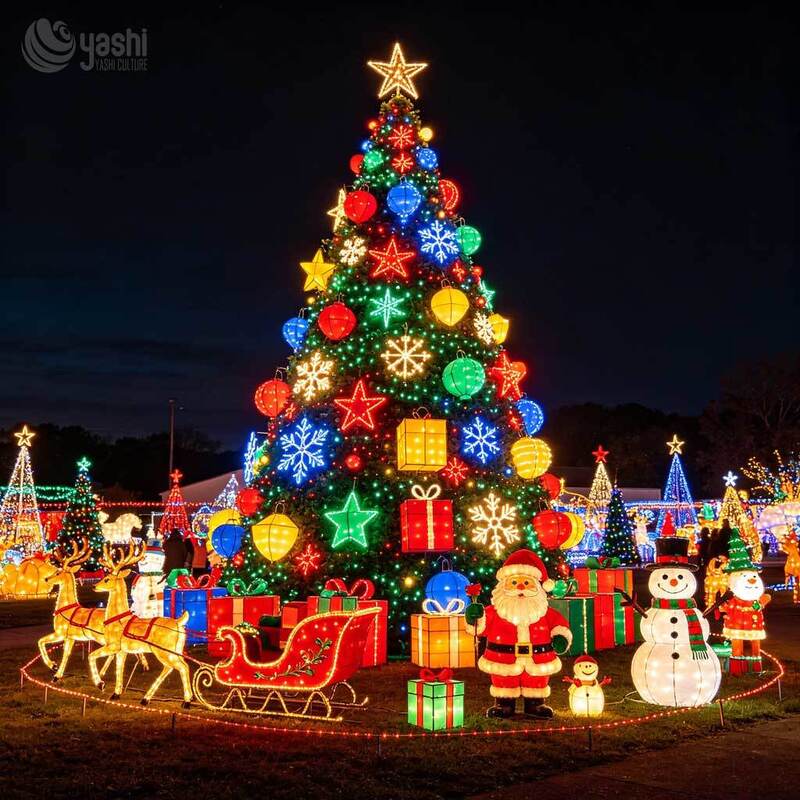 Custom Giant LED Frame Christmas Tree Motif Light, Outdoor Waterproof Lighted Xmas Tree Sculpture With Gift Boxes For Mall Plaza