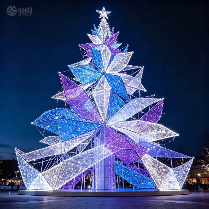 Large Commercial Grade LED Christmas Tree, Blue Purple Illuminated Light Sculpture for Outdoor Plaza & Festival Display