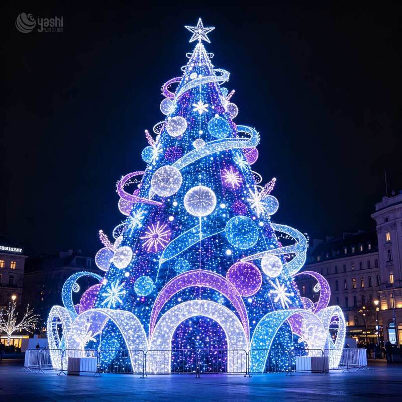 Custom Giant Blue Purple LED Christmas Tree Motif Light, Outdoor Waterproof Lighted Xmas Tree Sculpture For City Plaza & Light Festival