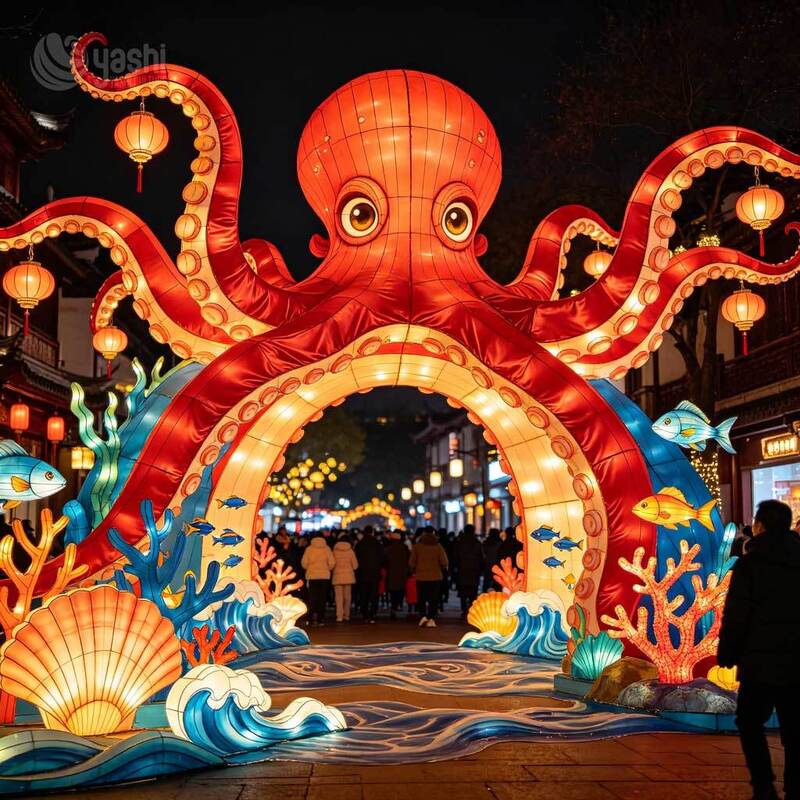 Ocean Themed Octopus Arch Lantern, Large LED Lantern Sculpture for Theme Parks, Aquariums & Zoo Decoration
