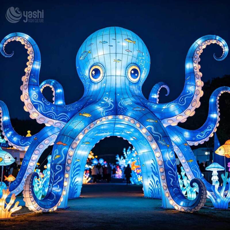Ocean Themed Octopus Arch Lantern, Large LED Lantern Sculpture for Theme Parks, Aquariums & Zoo Decoration