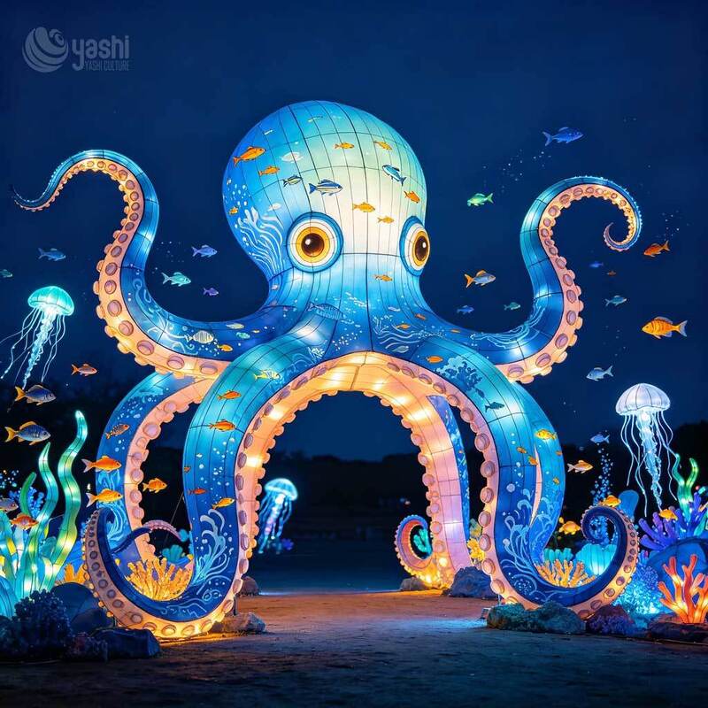 Ocean Themed Jellyfish LED Lantern Arch, Underwater Light Tunnel Sculpture for Street Festival & Mall Display