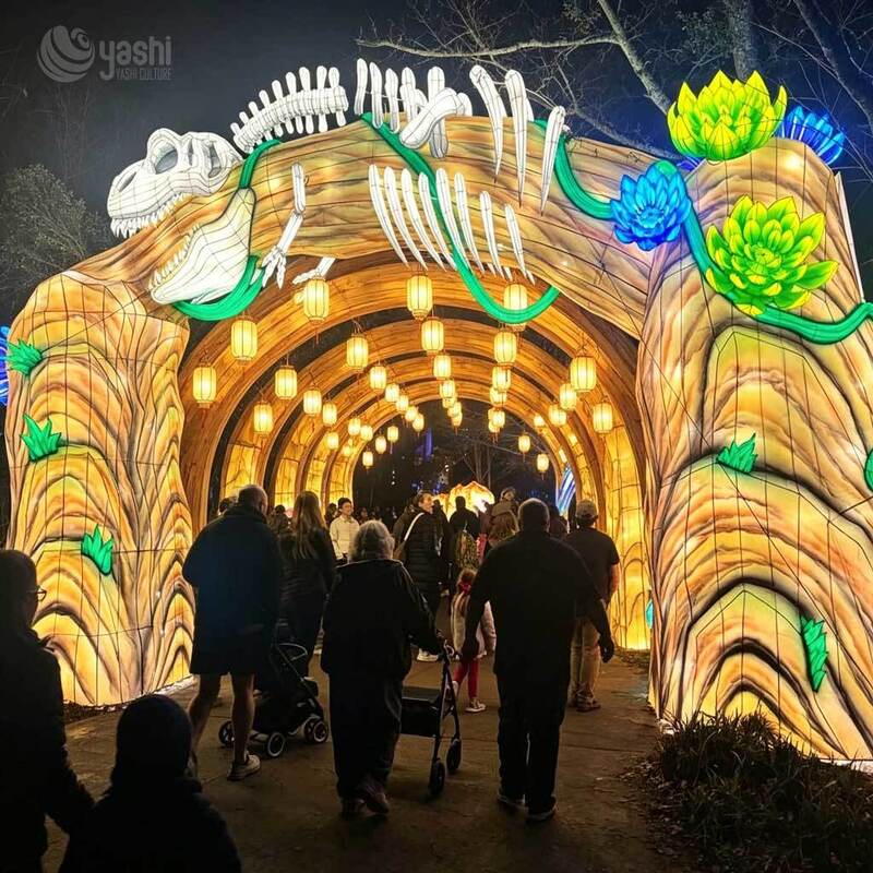 Large Jurassic Dinosaur Skeleton LED Lantern Archway Waterproof Sculpture for Amusement Park Decoration