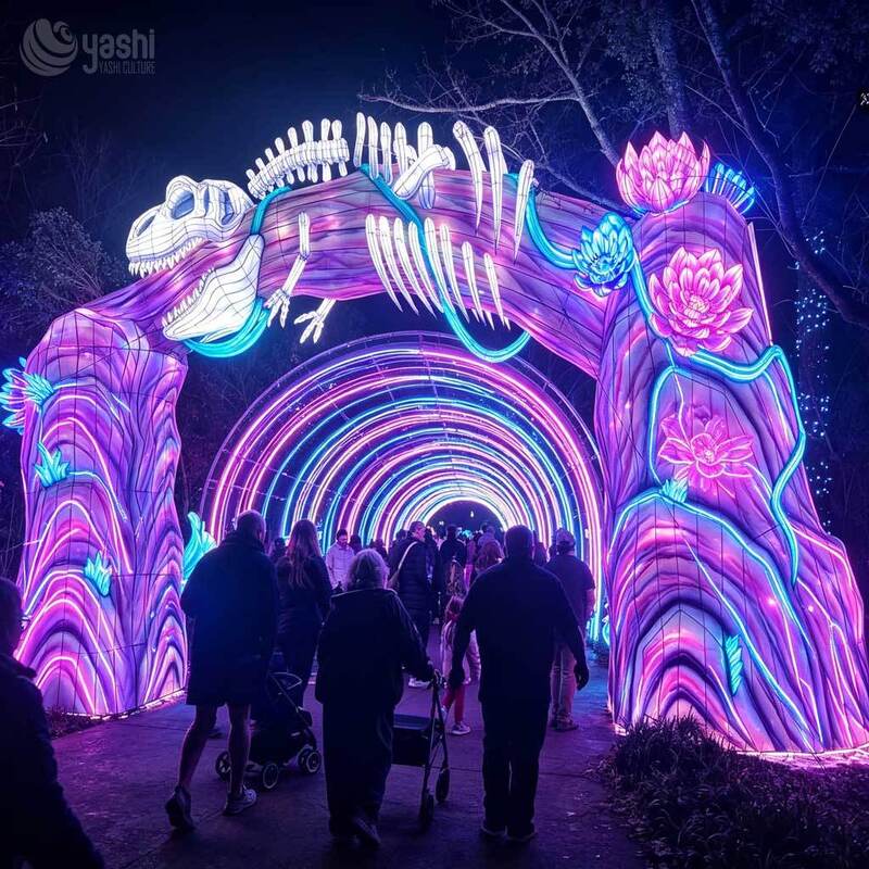 Cueva de fósiles de dinosaurios personalizada Paseo a través del túnel de luz, tema prehistórico Túnel de linternas LED para Dinosaur Park & Night Festival