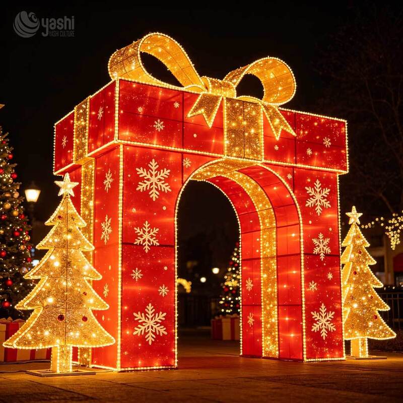 Large Waterproof Light up Gift Box LED Archway Tunnel for Outdoor Events & Mall Christmas Display